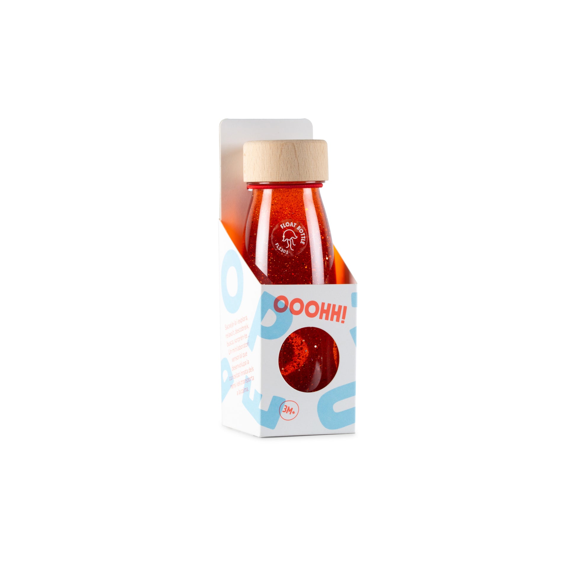 Botella sensorial float naranja en su envase